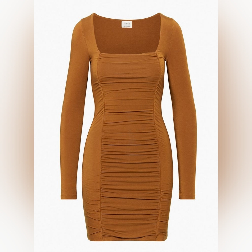 Aritzia Wilfred Lydia Ruched Dress Square-neck Long Sleeve Mini Soft Jersey Sz M